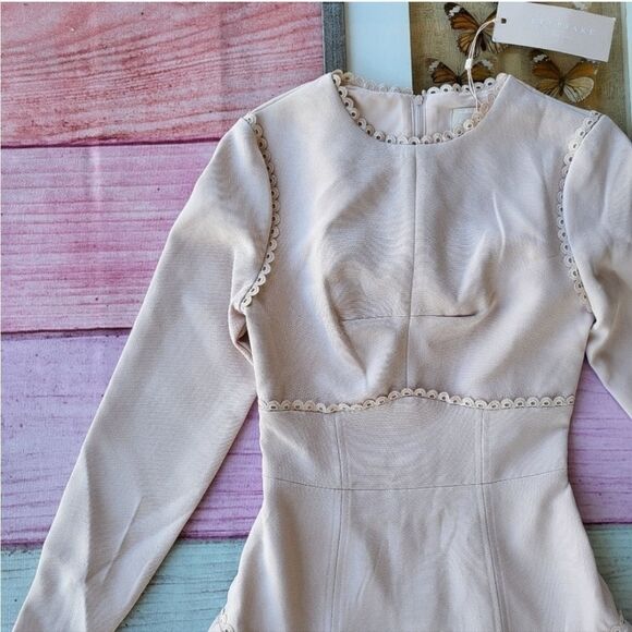 NWT Keepsake Nude We Dream Long Sleeve Fitted Ruffle Hem Mini‎ Dress XS - Picture 4 of 9